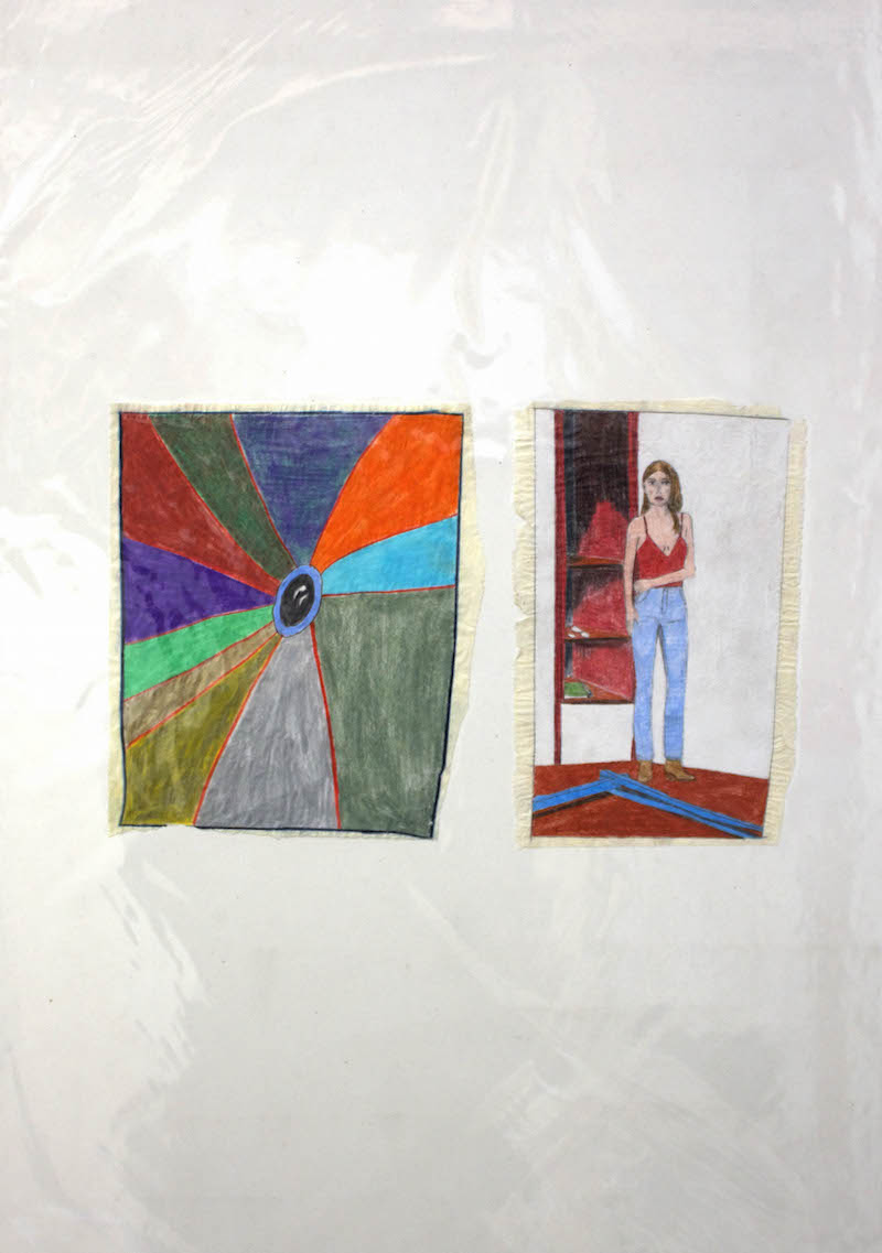 Marie Jacotey - Crazy eye or sun - coloured pencils on tissue paper in plastic sleeve, 42 X 59.4 cm, 2015 copy.jpg